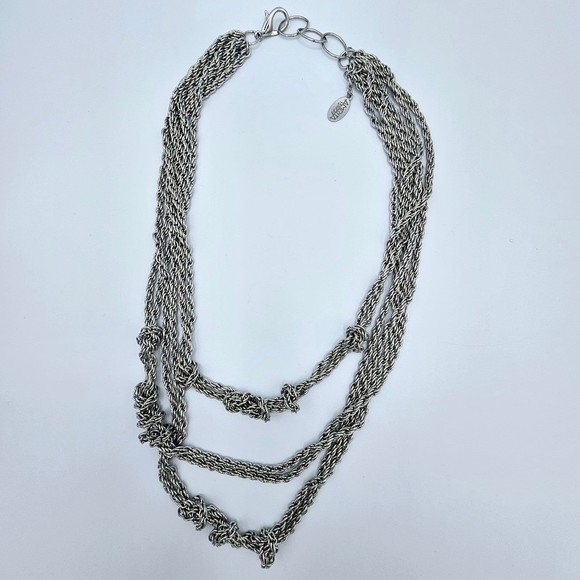 Amrita Singh Necklace Silvertone Twisted Knots Multi Strand Draping Layers 18" - Picture 5 of 11
